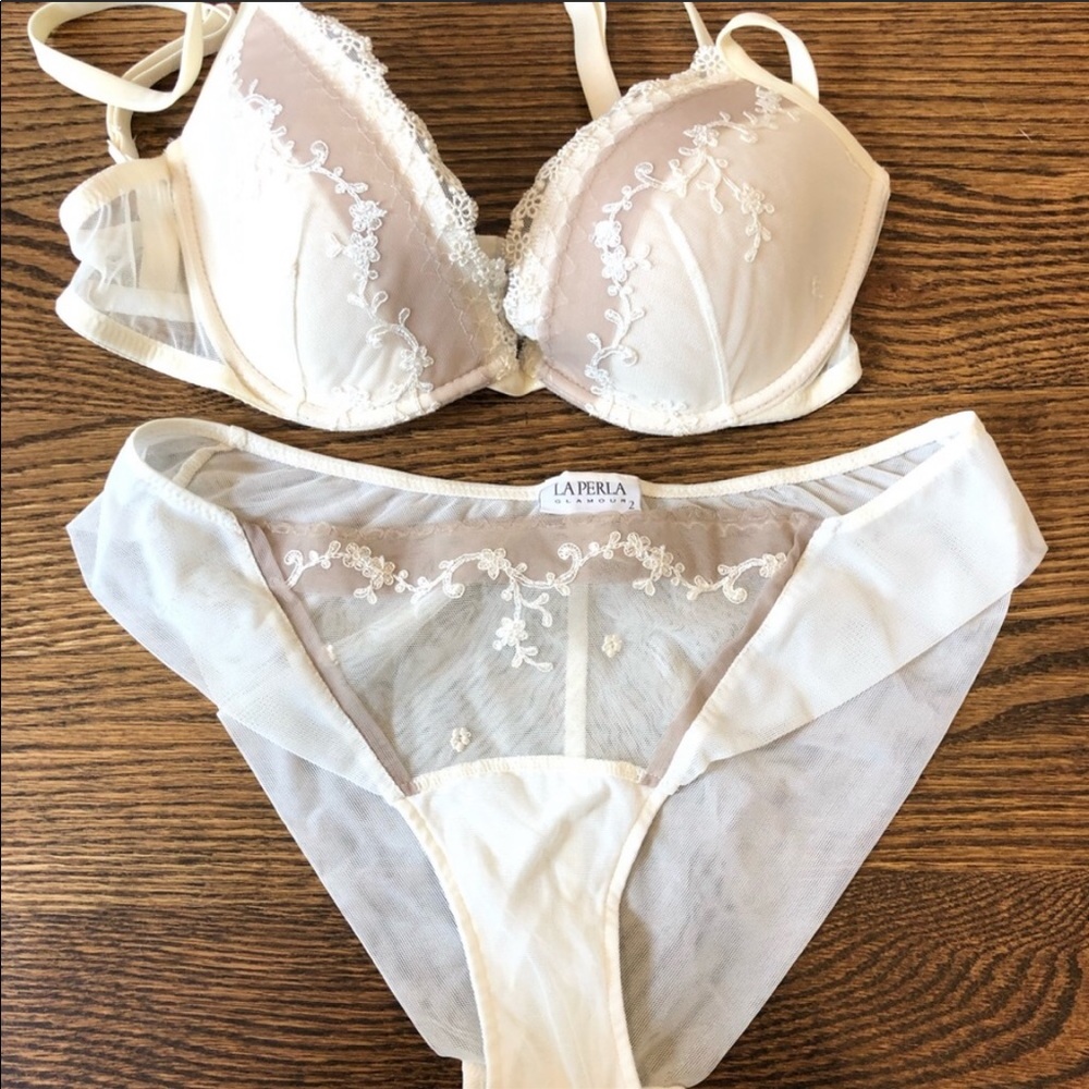 La Perla Glamour Collection Cream Bra & Panty Set